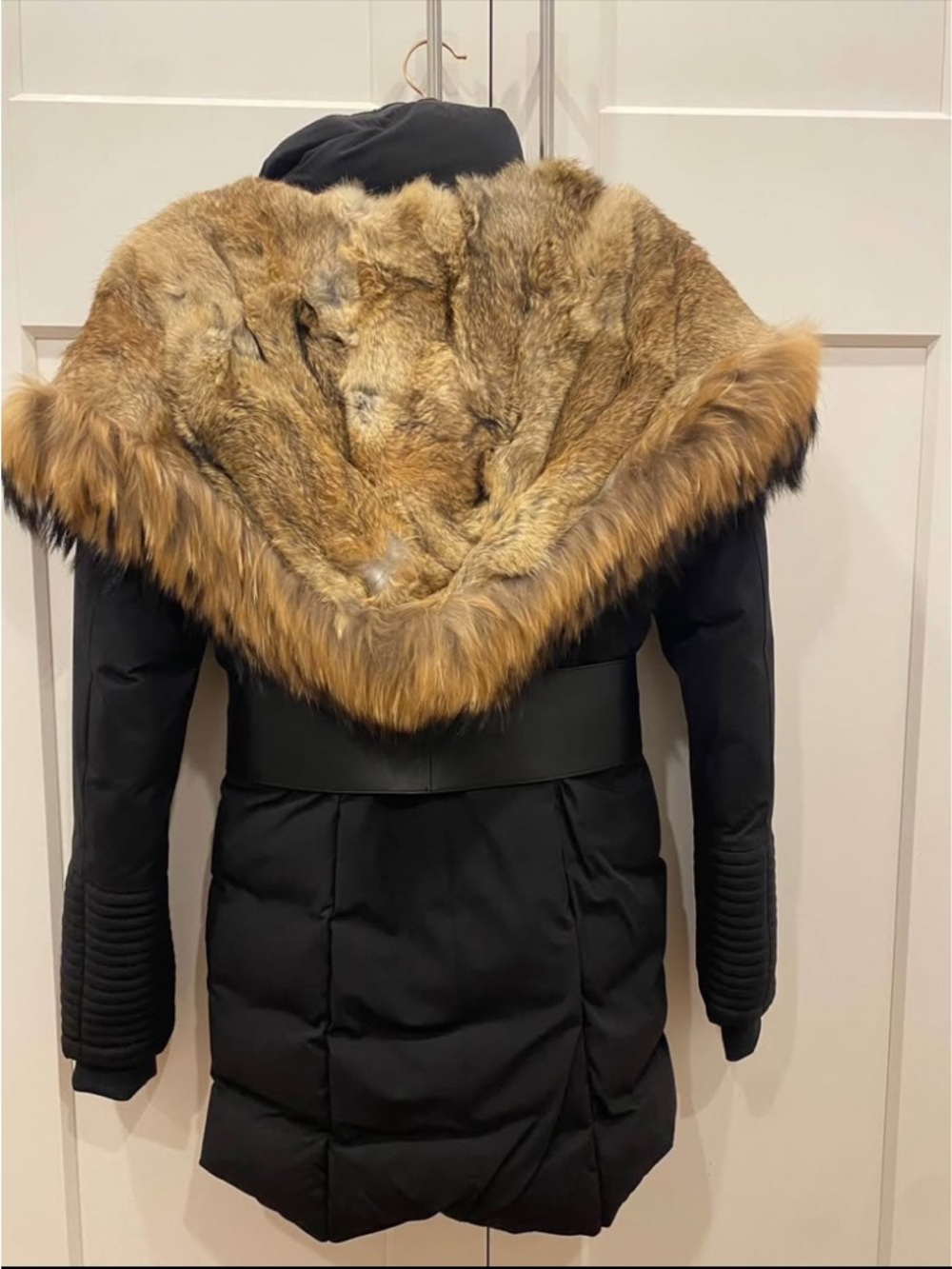 RUDSAK Black Down Puffer Coat with Tan Faux Fur Trim - Picture 4 of 4